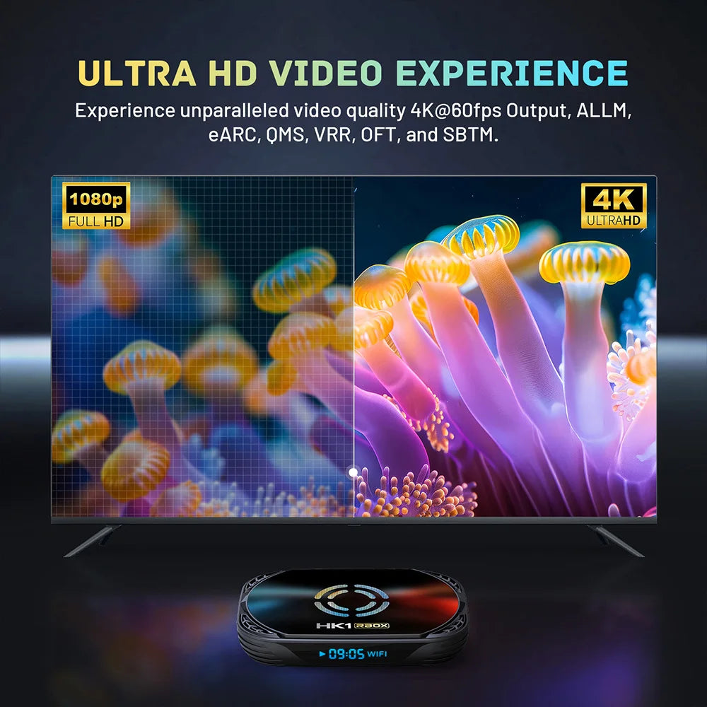 Woopker Smart TV Box Android 14 Amlogic S905A HK1 RBOX X50 4K 4GB RAM 128GB ROM double bande WiFi 2.4G/5G BT 5.x lecteur multimédia