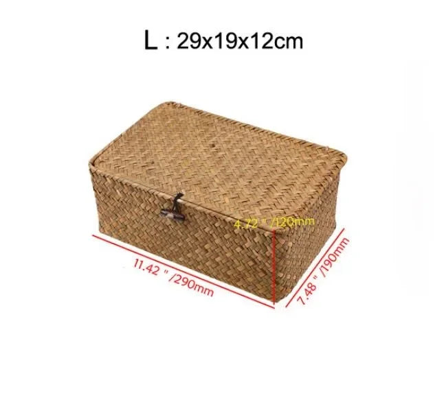 Panier de rangement tissé manuel, 1 pièce, couvercle, boîte de consolidation des débris, tri des bijoux WF1016