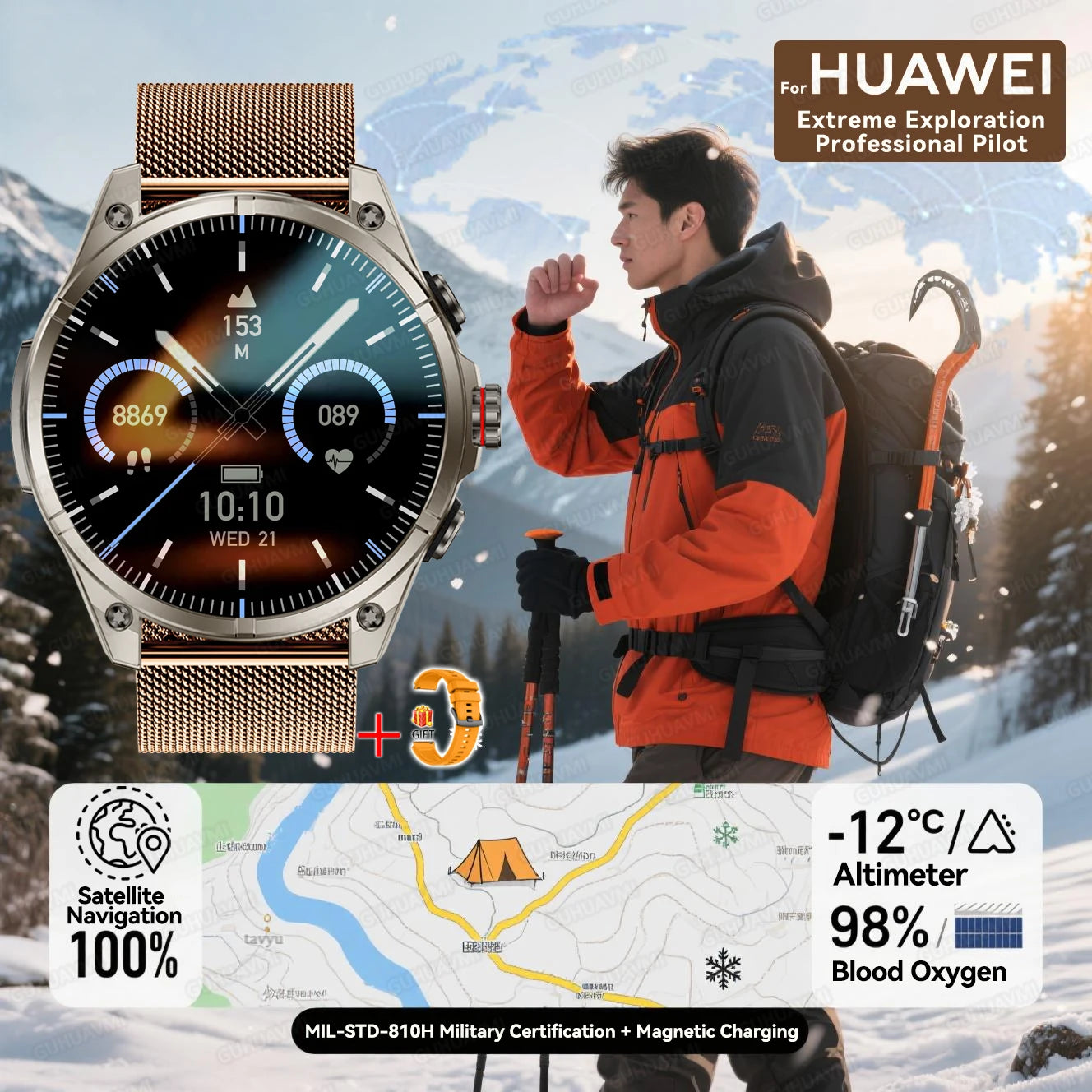 2025 nouvelles montres intelligentes GPS haut de gamme altimètre extérieur baromètre écran AMOLED boussole GPS intégrée sport militaire Smartwatch hommes