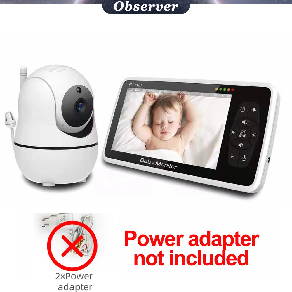 Moniteur vidéo pour bébé de 5 pouces avec caméra, zoom 4X, surveillance de la température, audio bidirectionnel, baby-sitter électronique, berceuse intégrée, SM50