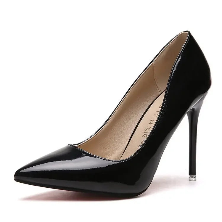 HOT grande taille 34-44 femmes chaudes chaussures bout pointu pompes en cuir verni robe talons hauts bateau chaussures de mariage Zapatos Mujerd76