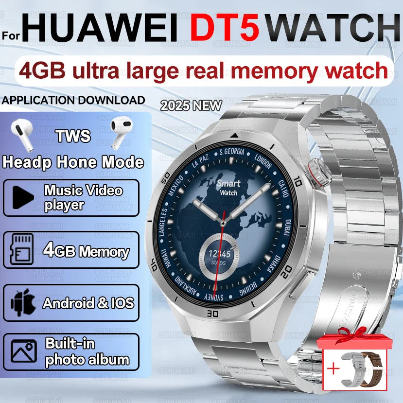 Pour HUAWEI 4GB mémoire hommes affaires Smartwatch Bluetooth appel surveillance de la santé GPS Navigation montre intelligente connecter TWS écouteurs