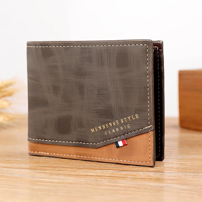New Men's Wallet Short Cross Section Youth Tri-fold Wallet Stitching Business Multi-card Zipper Coin Purse Wallet Passport Cover