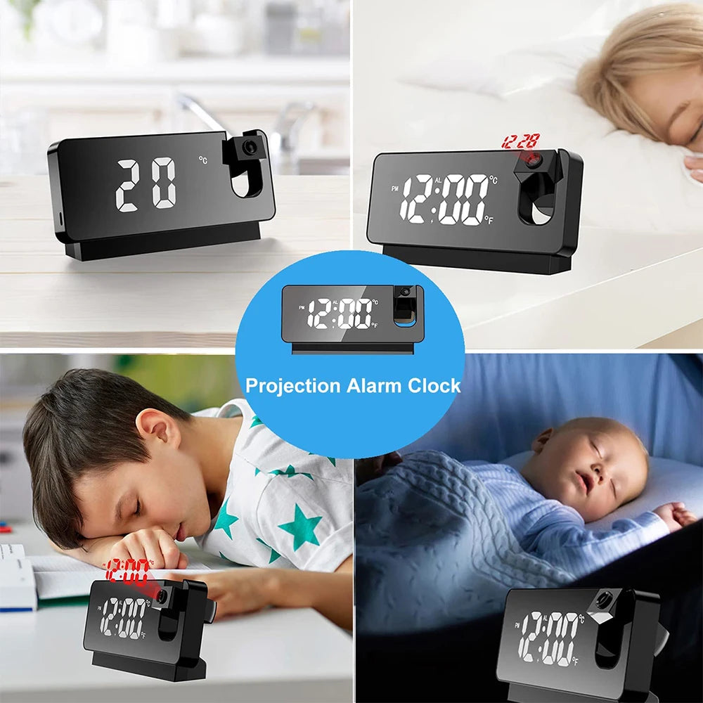 Réveil LED rotatif à 2022 °, Projection numérique, USB, créatif, affichage de la température, pour chambre à coucher, bureau, nouveauté 180