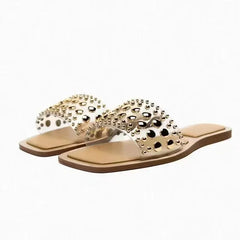 Zara 2024 été chaussures pour femmes PVC Transparent riveté décontracté plat bout ouvert diapositives de plage tendance marque Design grande taille dames pantoufles
