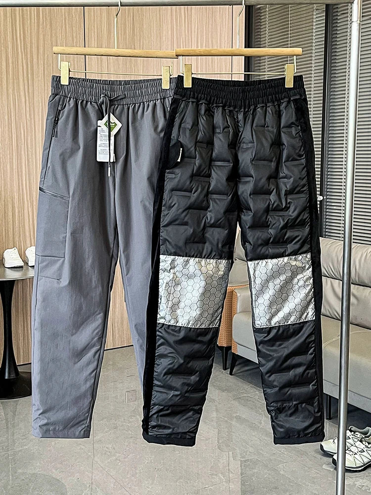 Hiver vers le bas pantalon hommes 90% duvet de canard blanc rembourré pantalons chauds en plein air imperméable coupe-vent décontracté droit thermique bouffant pantalon