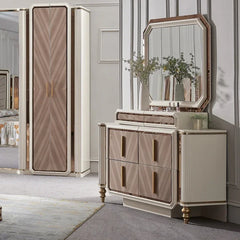 Ensemble de chambre King King King King avec miroir doré, meubles de chambre lumineux, élégant et surdimensionné, style turc, pas cher, luxe