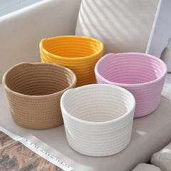 Panier de rangement en corde de coton tissé à la main, panier de rangement pour cosmétiques, bijoux, clés de bureau, boîte de collations, organisateur d'articles divers
