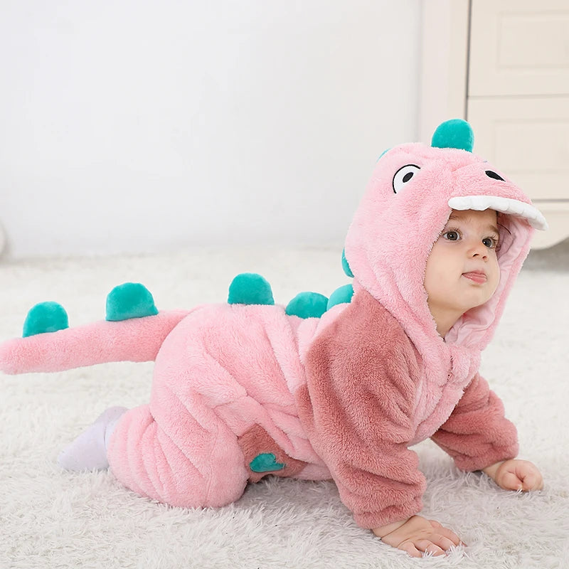 Joli dinosaure nouveau-né bébé fille vêtements body en peluche doux chaud enfant en bas âge combinaison Halloween enfant infantile pyjamas salopette fermeture éclair
