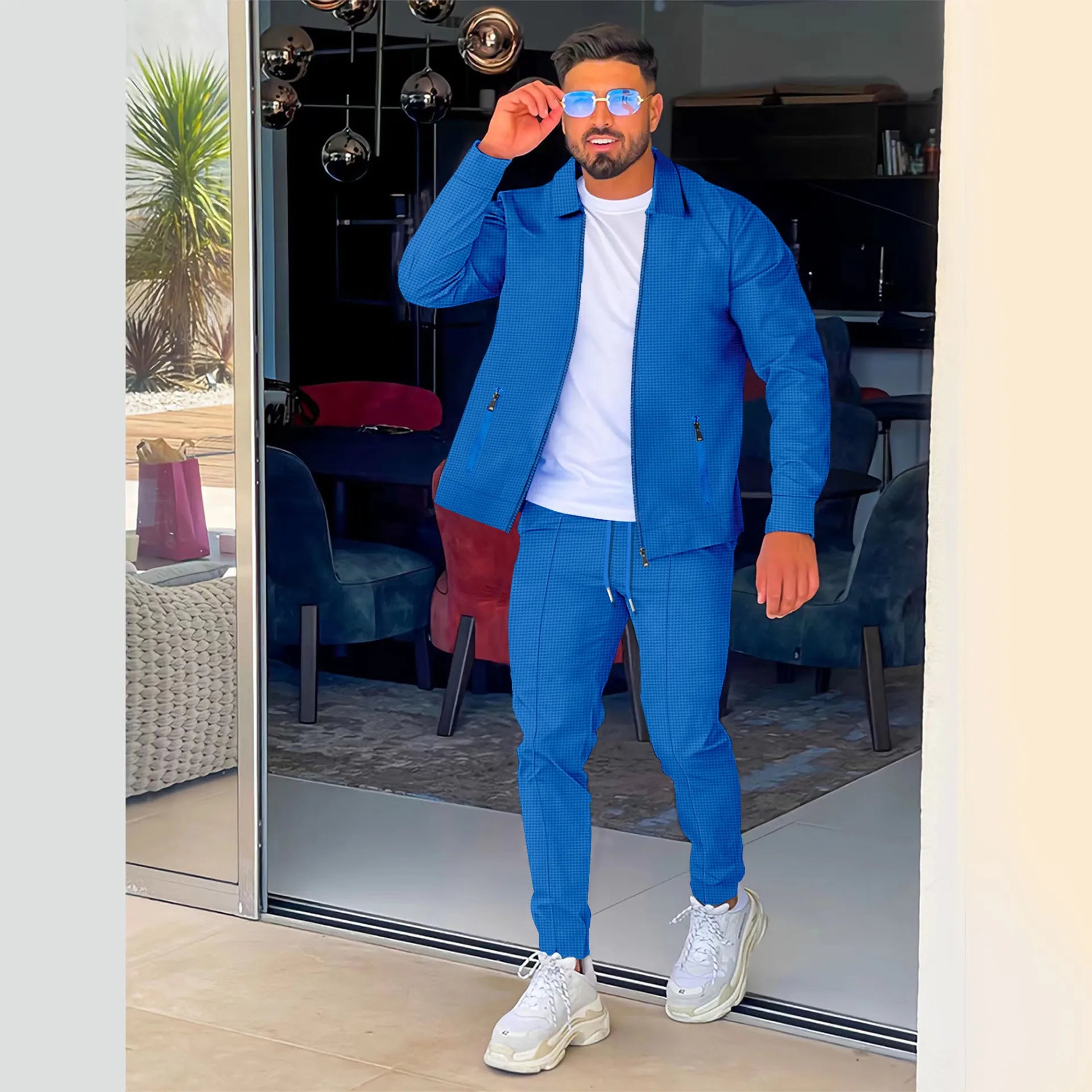 AliExpress Amazon – veste et pantalon tendance pour hommes, avec poche zippée, transfrontalière, costume de rue, printemps et automne, 2023
