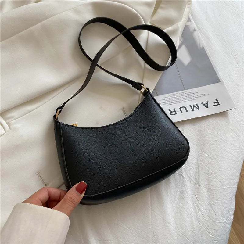 Sacs à main rétro en cuir PU pour femmes, couleur unie, sac à bandoulière sous les bras, sacs à main décontractés de styliste