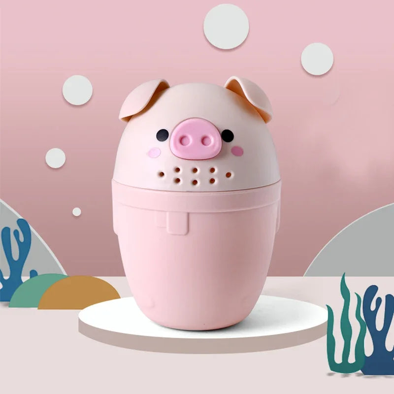 Outil de bain pour enfants, bonnet de bain cochon de dessin animé pour bébé, tasse de shampoing mignonne pour tout-petits, cuillère de lavage des cheveux, tasse de douche en Silicone souple pour nourrissons