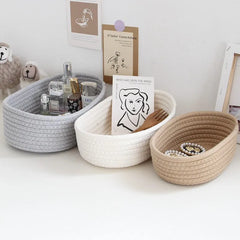 Paniers de rangement tissés en corde de coton nordique, boîtes d'organisation, articles divers de bureau, panier d'articles divers, rangement de cosmétiques clés