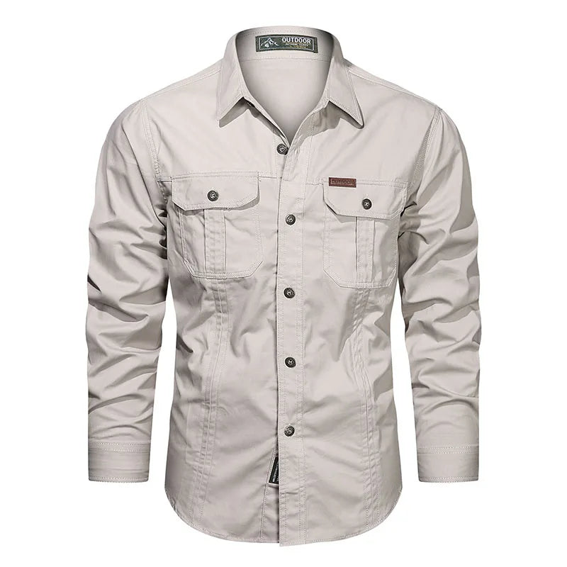 Chemise Cargo à manches longues pour hommes, chemises décontractées en coton, de haute qualité, surchemise militaire, vêtements de marque, chemisiers noirs 5XL, 2023