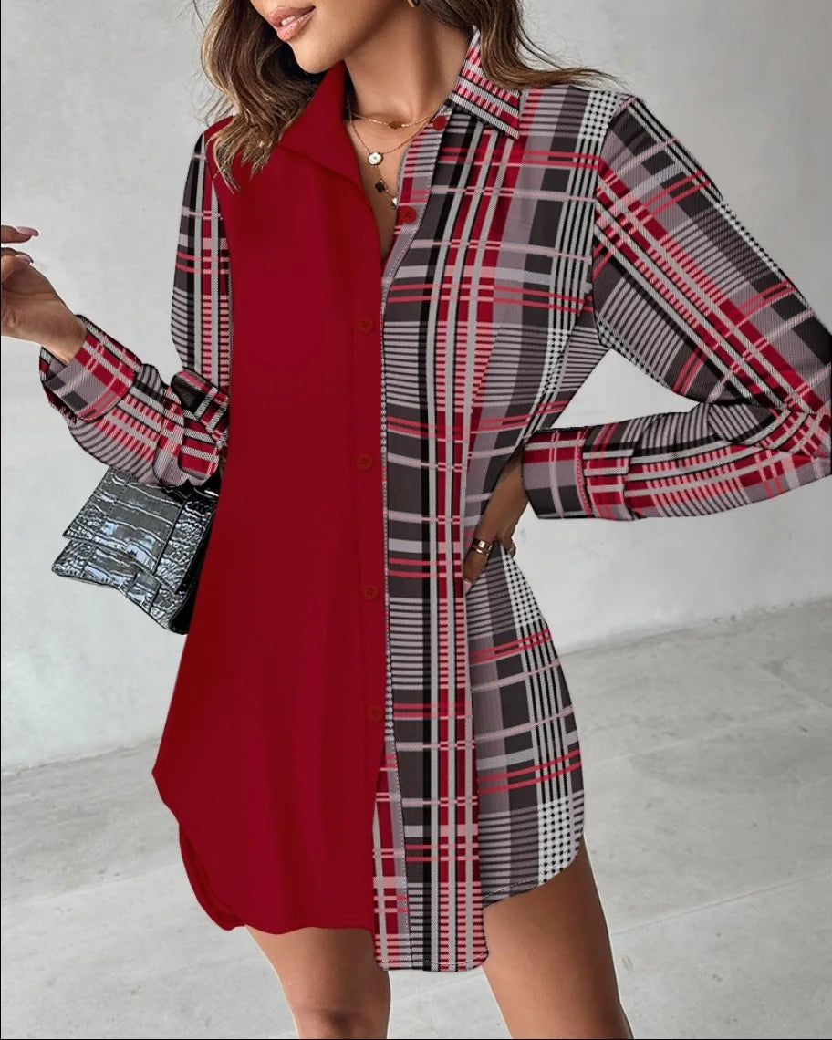 Robe chemise décontractée à manches longues pour femmes, imprimé léopard, patchwork, boutons, printemps, automne, bureau, mode, 2024