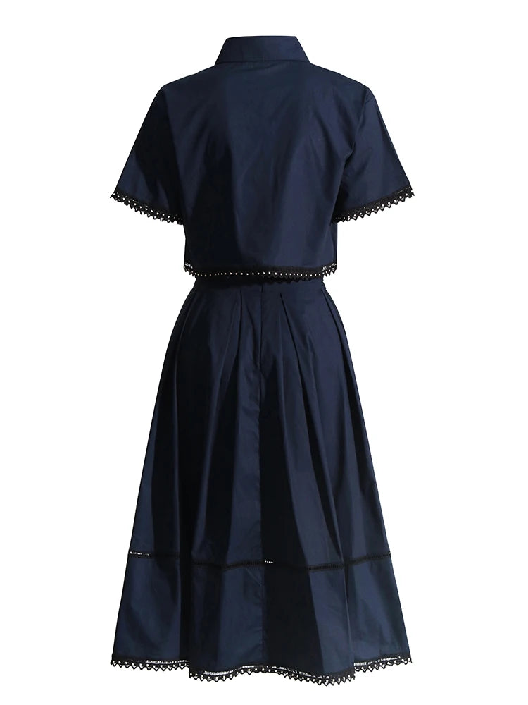 TWOTWINSTYLE – ensemble deux pièces pour femmes, couleur unie, haut à manches courtes, taille haute, jupe trapèze, Slim, mode féminine, nouveau, été