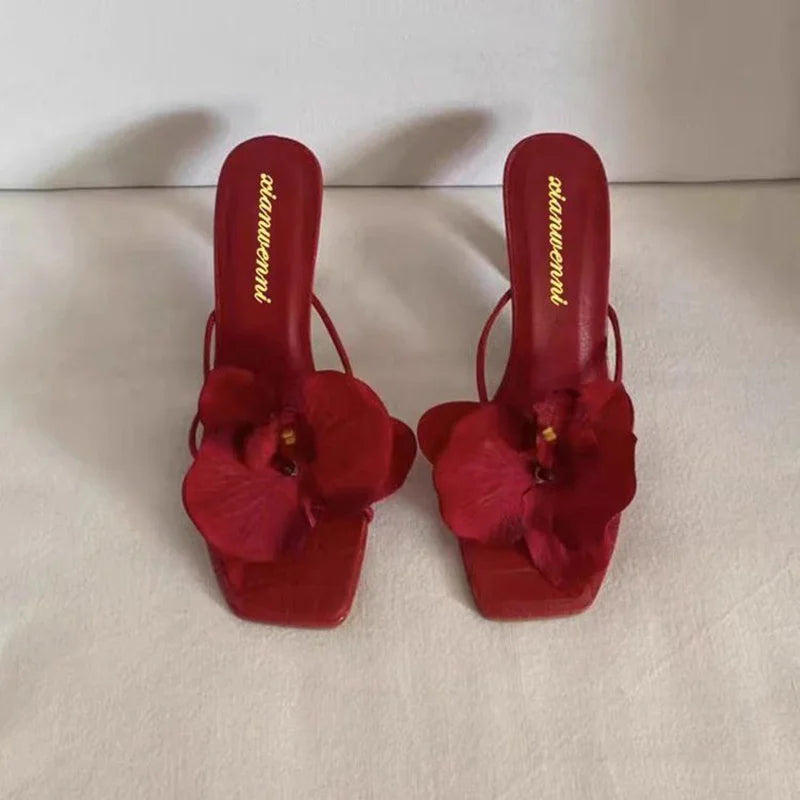 Oulylan talons hauts pantoufles décontracté été chaussures pour femmes de luxe femmes talons hauts sandales Style élégant fleur orteil