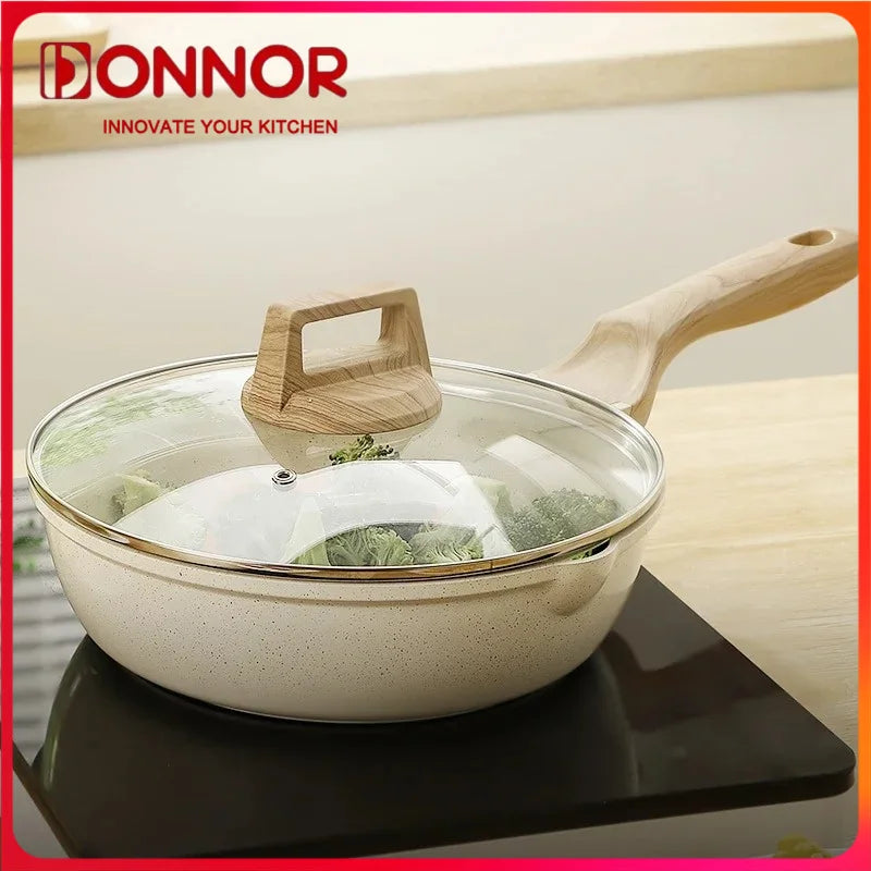 DONNOR Pot en céramique poêle antiadhésive Wok poêle avec couvercle poêle de Chef cuisinière à gaz à Induction Steak universel cuisson poêle à Omelette aux œufs