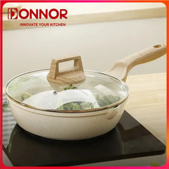 DONNOR Pot en céramique poêle antiadhésive Wok poêle avec couvercle poêle de Chef cuisinière à gaz à Induction Steak universel cuisson poêle à Omelette aux œufs