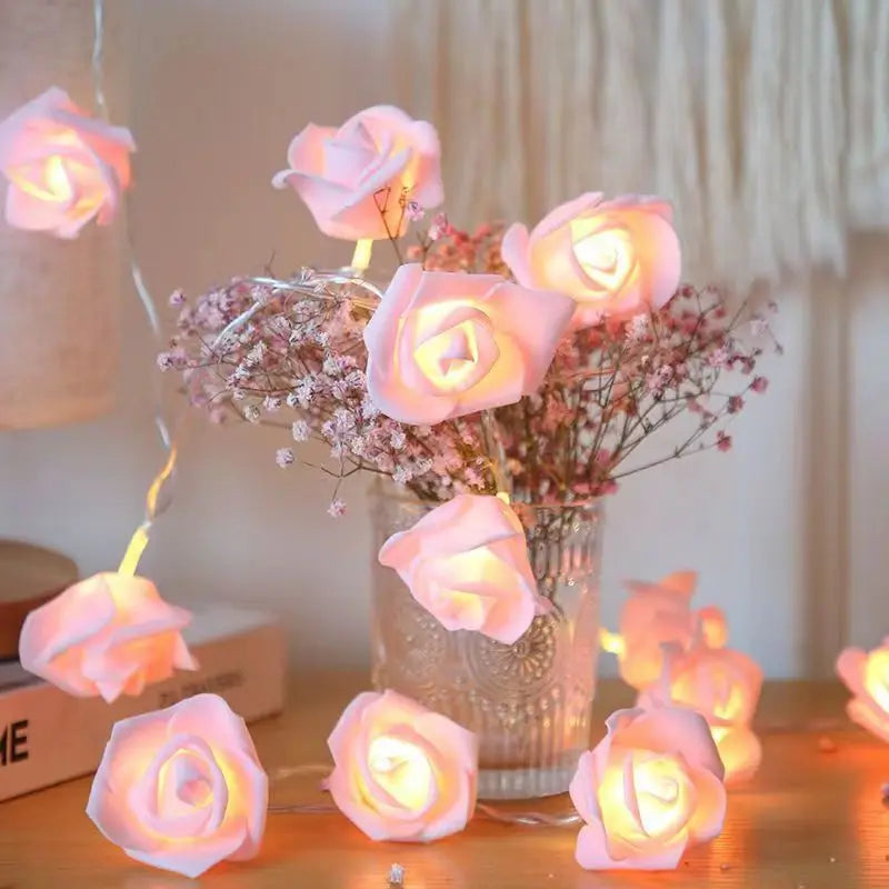 Guirlande lumineuse Rose à piles, 1.5/3m, guirlande de fleurs, lumières féeriques, décoration de fête de mariage, saint-valentin, lumières de noël
