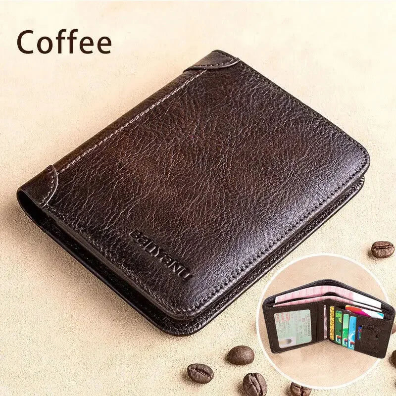 Portefeuille en cuir véritable pour hommes, design d'affaires rétro, protection Rfid, porte-cartes court, porte-monnaie, sac d'argent, sac à main