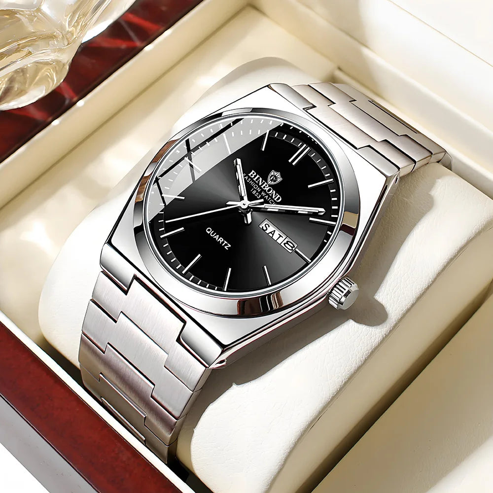 UTHAI Hommes Montre Légère Luxe Marque En Acier Inoxydable Double Calendrier Étanche Mâle Affaires Loisirs Mode Horloge À Quartz Montres