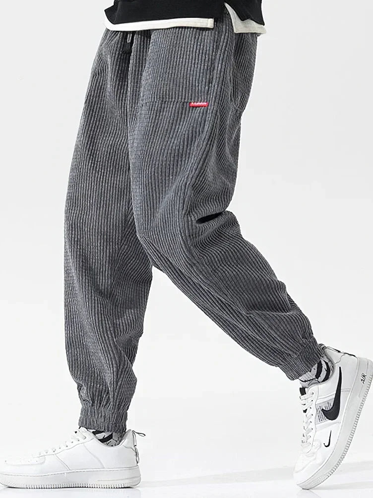 Baggy velours côtelé pantalons de survêtement hommes couleur unie décontracté automne hiver Tech polaire Sport lâche Joggers sarouel mâle pantalons longs