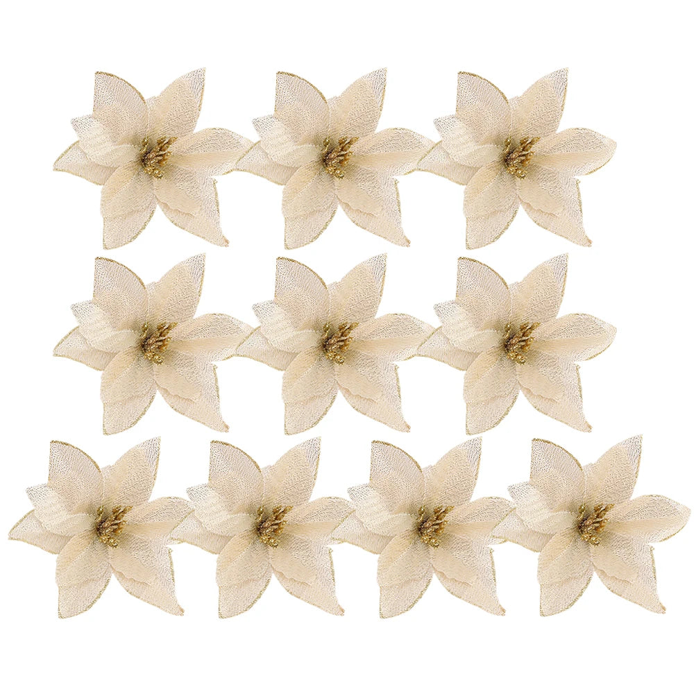 Poinsettia artificielle fleurs de noël rouge or étincelle fausse fleur pour ornements d'arbre de noël fleurs fête décor à la maison