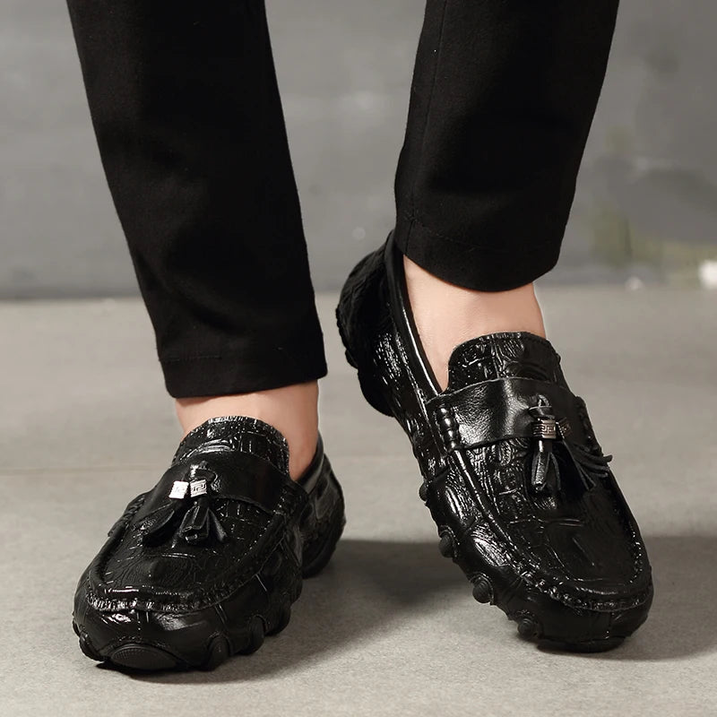 Hommes en cuir véritable chaussures d'affaires motif Crocodile mocassins mode mocassins mâle conduite appartements confortable sans lacet homme chaussures décontractées