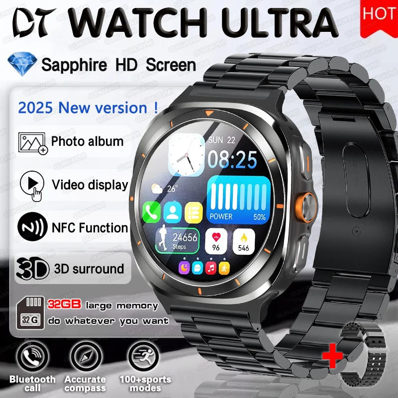 2025 nouveau pour HUAWEI DT montre Ultra 7 SmartWatch 32 go de mémoire TWS musique vidéo NFC Bluetooth appel HD saphir écran Bracelet intelligent