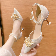 Chaussures femmes été talons hauts femmes chaussures De mariage luxe mariée talons dorés Mary Jane chaussures dames pompes sandales Zapatos De Mujer