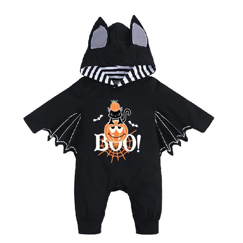Halloween noir chauve-souris Vampire bébé garçons filles barboteuse infantile combinaison chauve-souris à manches longues body pour nouveau-né vêtements Costumes ensemble