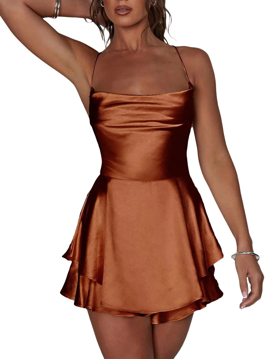 Combishort dos nu croisé pour femme, combinaison courte, barboteuse, club, streetwear, été