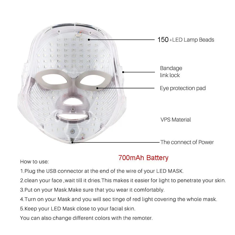 7 Colors LED Facial Mask Photon Therapy Face Skin Care Mask Skin Rejuvenation Tools Anti Acne Wrinkle Removal Face Beauty Mask