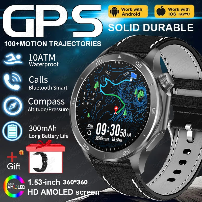 Montre connectée GPS pour hommes, avec boussole, altimètre de pression, étanche IP68, appel Bluetooth, écran AMOLED, nouveau, 2025