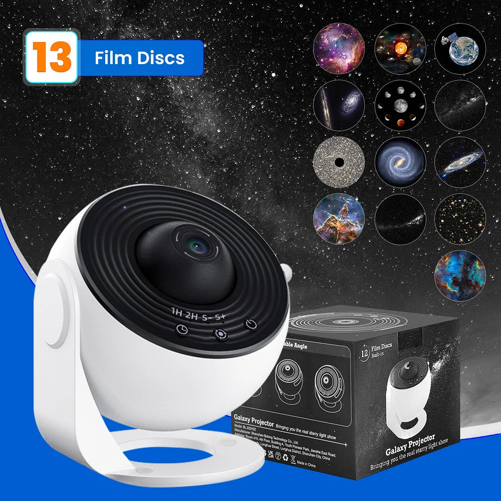 Projecteur d'étoiles, projecteur de galaxie planétarium 13 en 1, 360 ° Rotation, conception muette, image HD et synchronisation pour chambre à coucher, anniversaire, décoration de noël