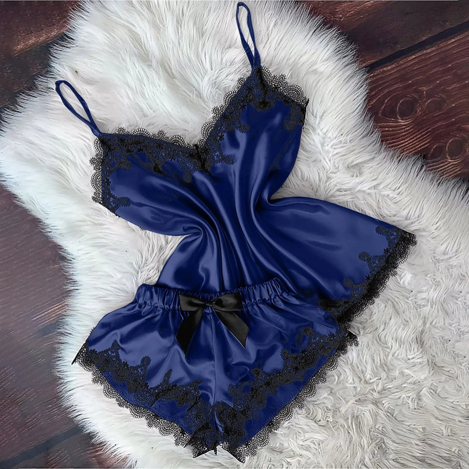 Lingerie Sexy pour femmes, vêtements de nuit, Camisole, short à nœud, hauts à col en v, pyjama en velours, vêtements de nuit, tendance