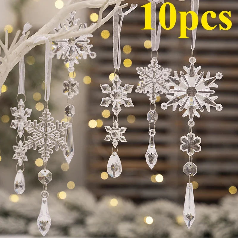 Flocon de neige en acrylique pour décoration de Noël, simulation de glace, arbre de Noël, ornement de confrontation, décorations pour la maison, cadeau de nouvel an, 2024, 2025, 5 pièces, 10 pièces