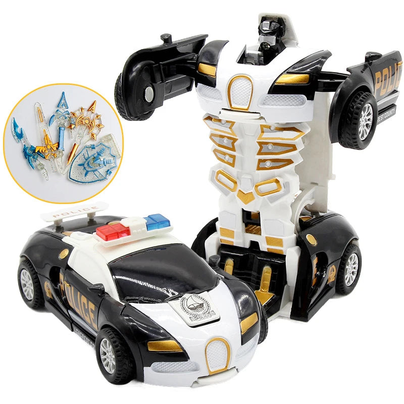 Voiture de déformation à une clé pour enfants, robot de transformation automatique, jouet moulé sous pression, mini modèle en plastique 2 en 1, cadeaux amusants pour garçons