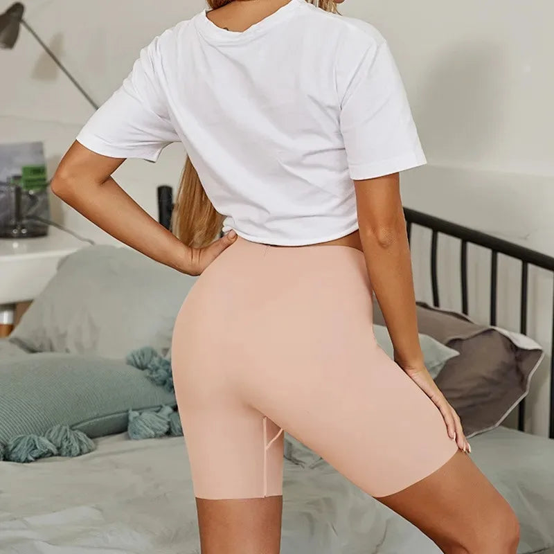 Leggings une pièce sans couture taille haute femme Lifting des hanches et ventre contractant Pantalon de sécurité Slim Cotton Ice Silk Boxer Slips