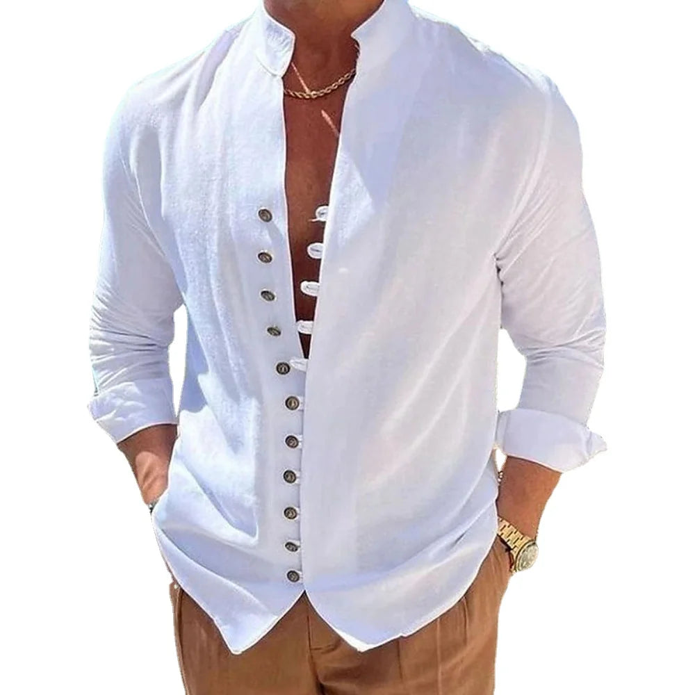 Nouveau Printemps Automne chemise décontractée lâche Hommes Couleur Unie Chemise À Manches Longues Chemises Boutons Vintage Grande taille