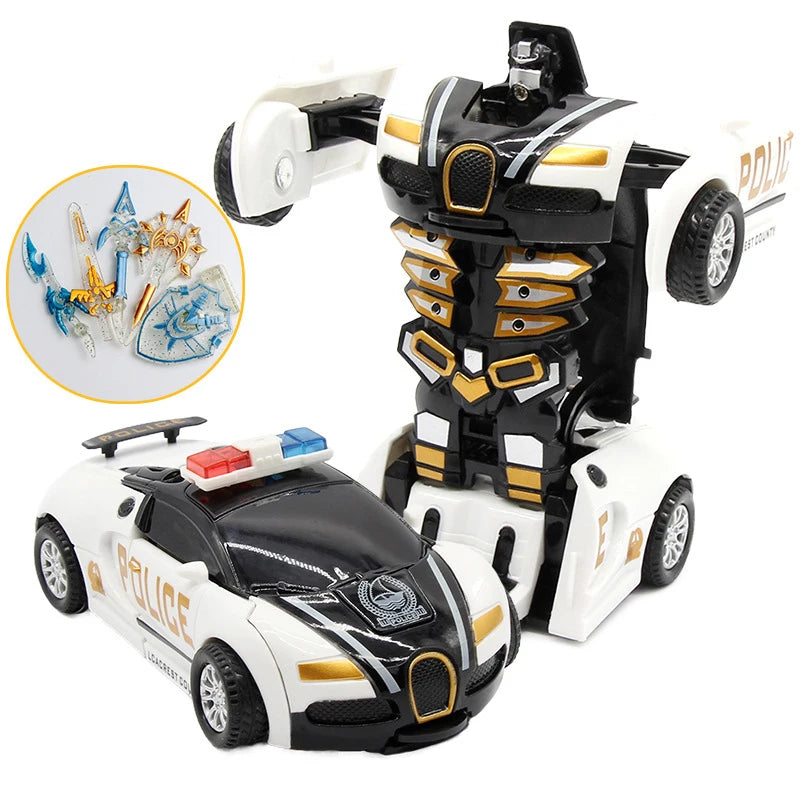 Voiture de déformation à une clé pour enfants, robot de transformation automatique, jouet moulé sous pression, mini modèle en plastique 2 en 1, cadeaux amusants pour garçons
