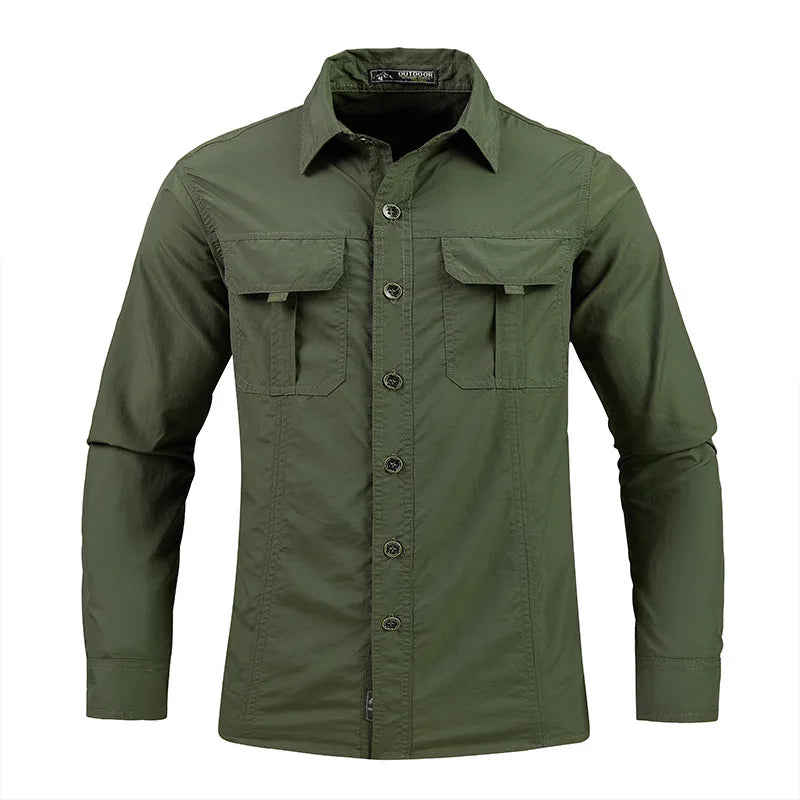 Chemises tactiques d'été à manches longues pour hommes, multi-poches pour l'extérieur, vert armée, imperméable, Camping, pêche, Cargo, été