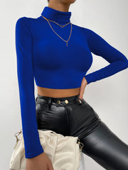 Haut Corset Sexy à manches longues pour femmes, col roulé, T-shirt court Slim, chemisier à la mode, 2024