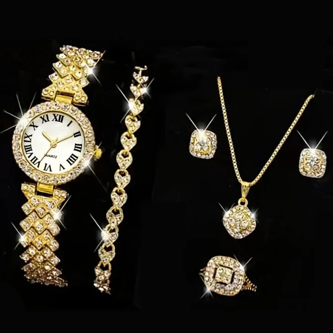 Montre Bracelet Set 6PCS Set Femmes Montre Horloge Romain Cadran Luxe Marque Design Femmes Montre Femme Reloj