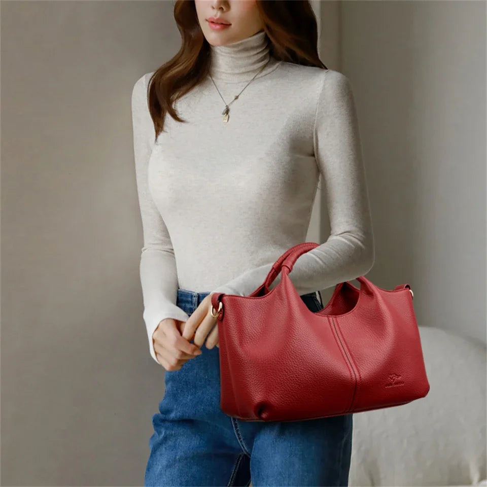 Sac à main en cuir souple de haute qualité pour femmes, fourre-tout de luxe, sac à bandoulière tendance pour les déplacements, portefeuille