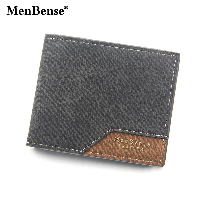New Men's Wallet Short Cross Section Youth Tri-fold Wallet Stitching Business Multi-card Zipper Coin Purse Wallet Passport Cover