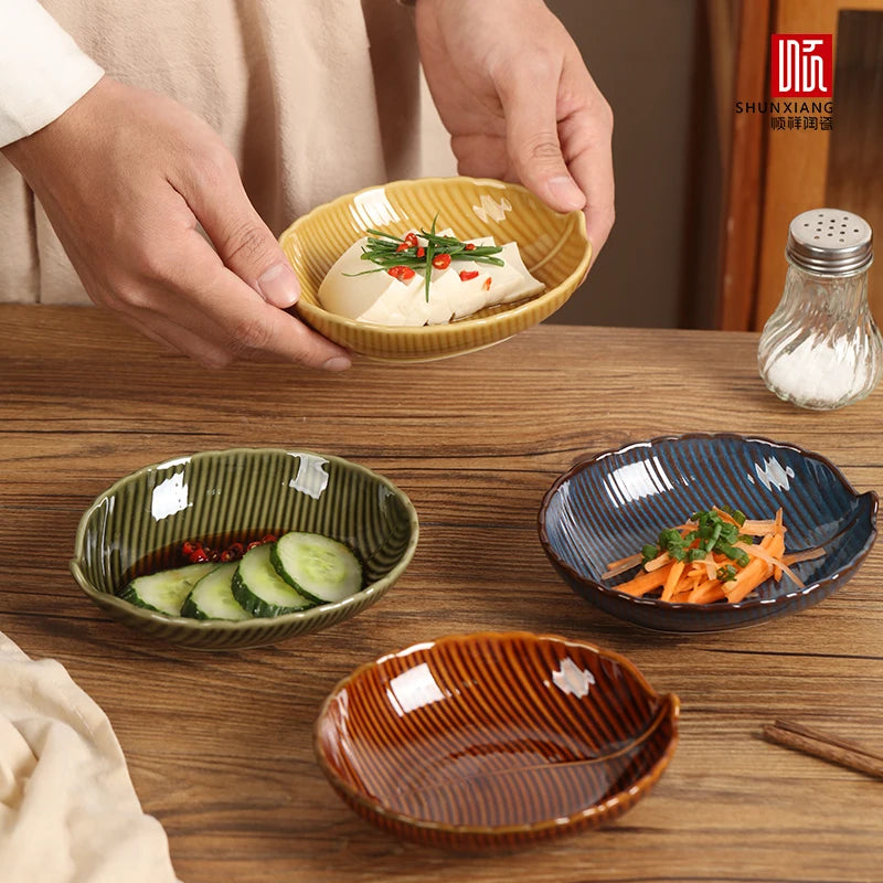 Shunxian – plats en céramique en forme de feuille, petits plats exquis haut de gamme, assiettes à collation créatives, assiettes de four artisanales en relief artistique
