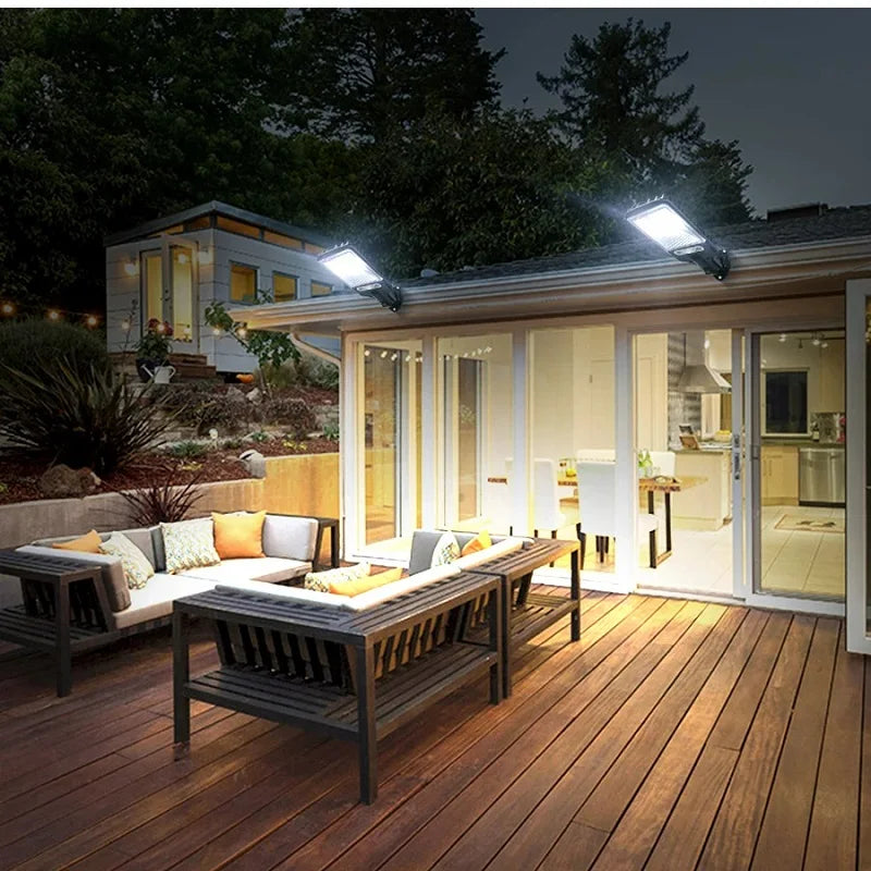 Solar Street Lights Outdoor 108COB LED With Lights Reflector 3 Lighting Modes Human Body PIR Motion Sensor Wall Light for Garden
