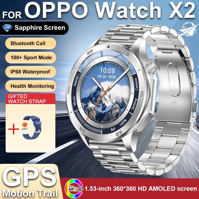 2025 nouveau pour OPPO montre X2 Bluetooth appel Smartwatch AMOLED écran fréquence cardiaque boussole IP68 étanche GPS sport montre intelligente hommes